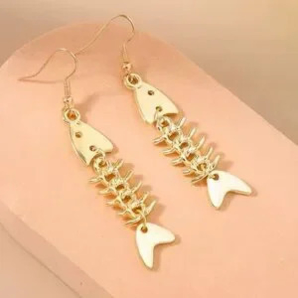 Gold Fishbone Dangle Earrings